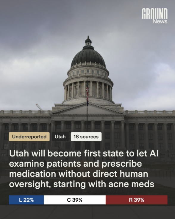 News headline: Utah will become first state to let AI examine patients and prescribe medication without direct human oversight, starting with acne meds